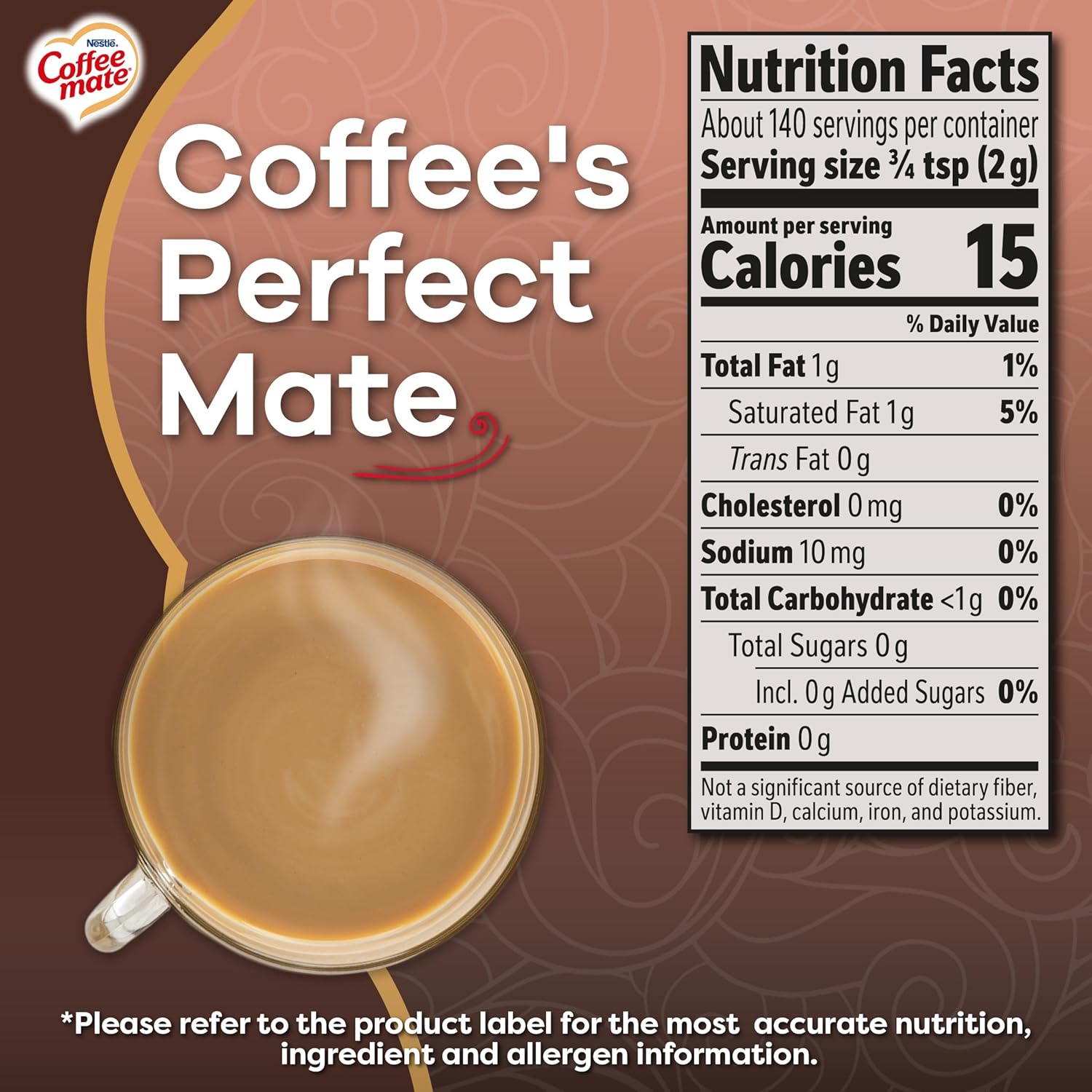 Nestle Coffee-mate Sugar Free Creamy Chocolate Powdered Coffee Creamer, 10.2 Ounce, Gluten-Free, Lactose-Free, Zero Sugar, 10.2 oz Bottle