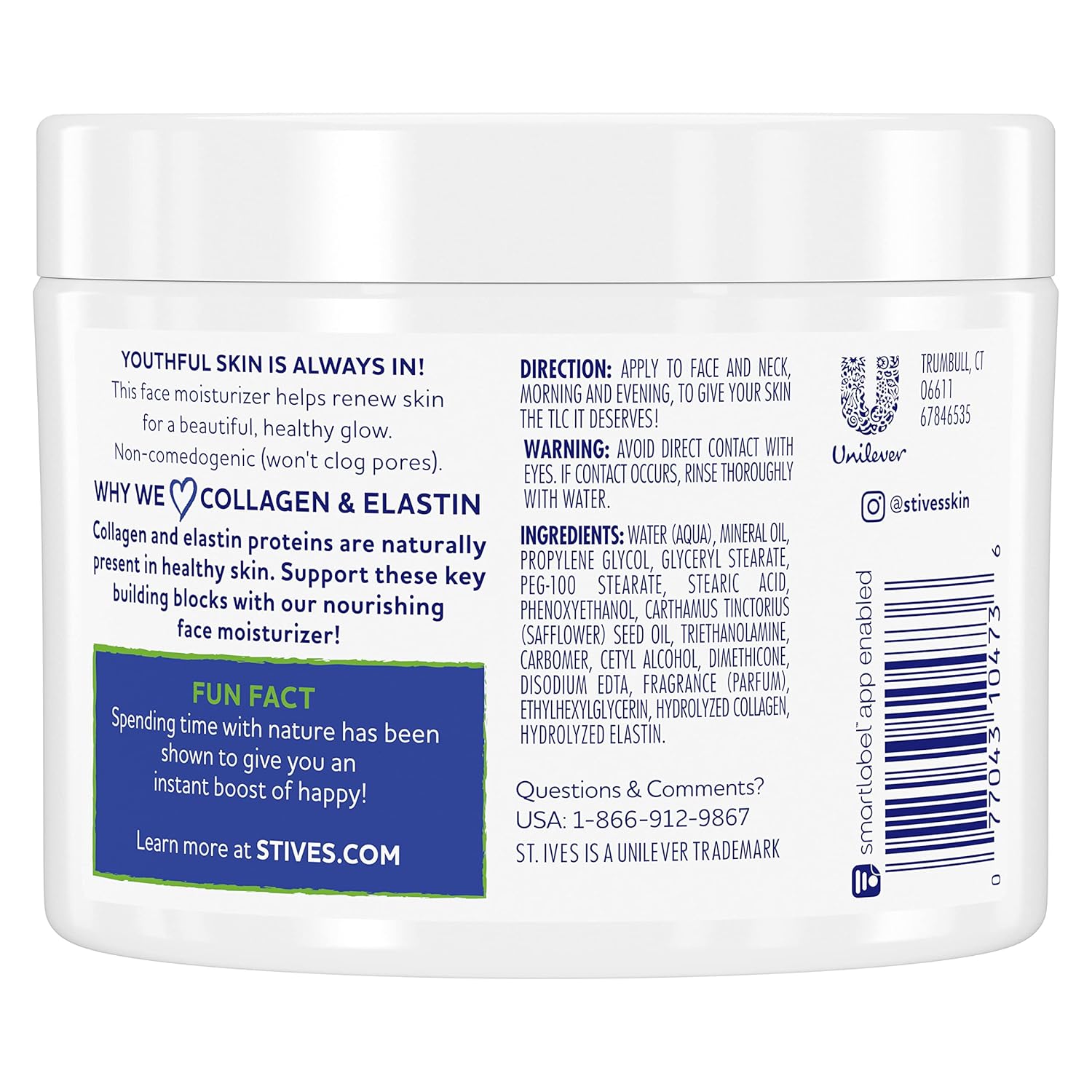 st. ives collagen elastin renewing facial moisturizer for dry skin, 10 oz, paraben free, cruelty free