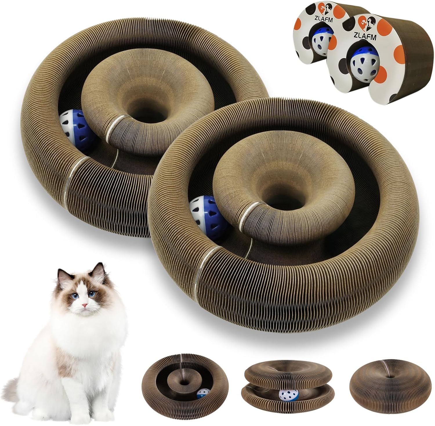 2 pack magic organ foldable reversible accordion kitty toy cat scratcher with bell balls