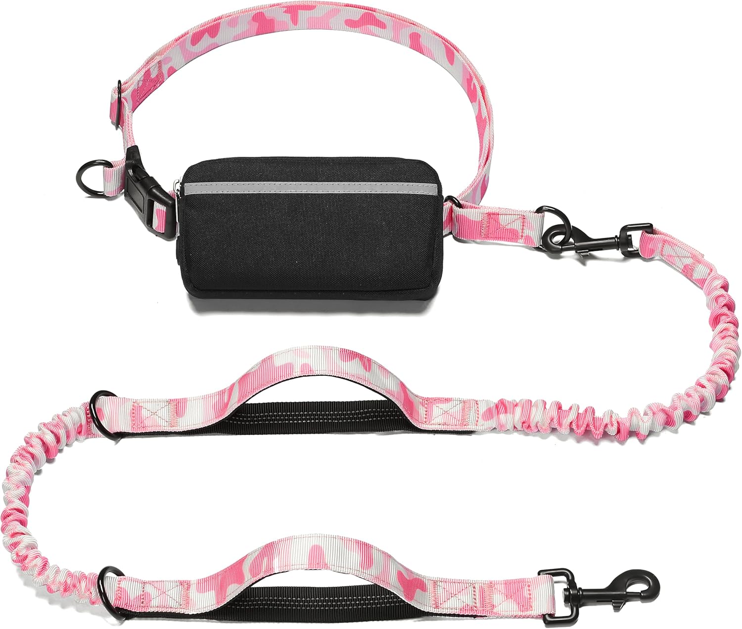 iYoShop hands-free dog leash with zipper pouch and dual padded handles for medium and large dogs (large, 25-120 lbs, black)