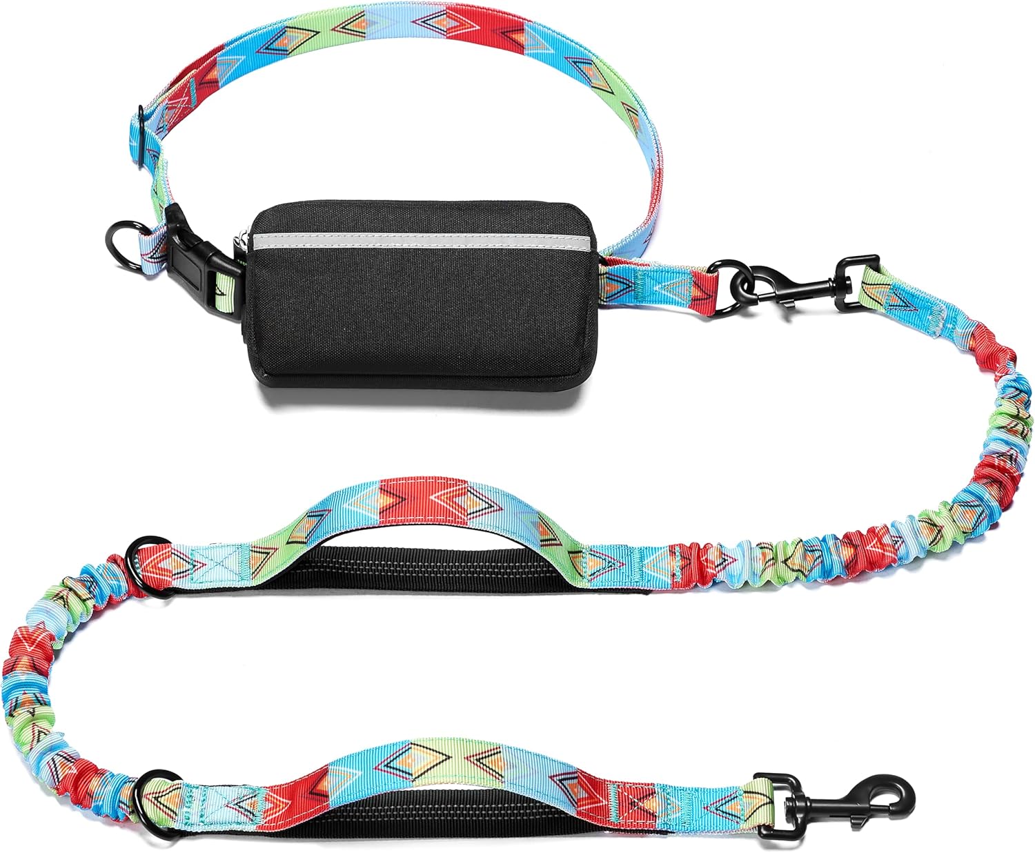 iYoShop hands-free dog leash with zipper pouch and dual padded handles for medium and large dogs (large, 25-120 lbs, black)