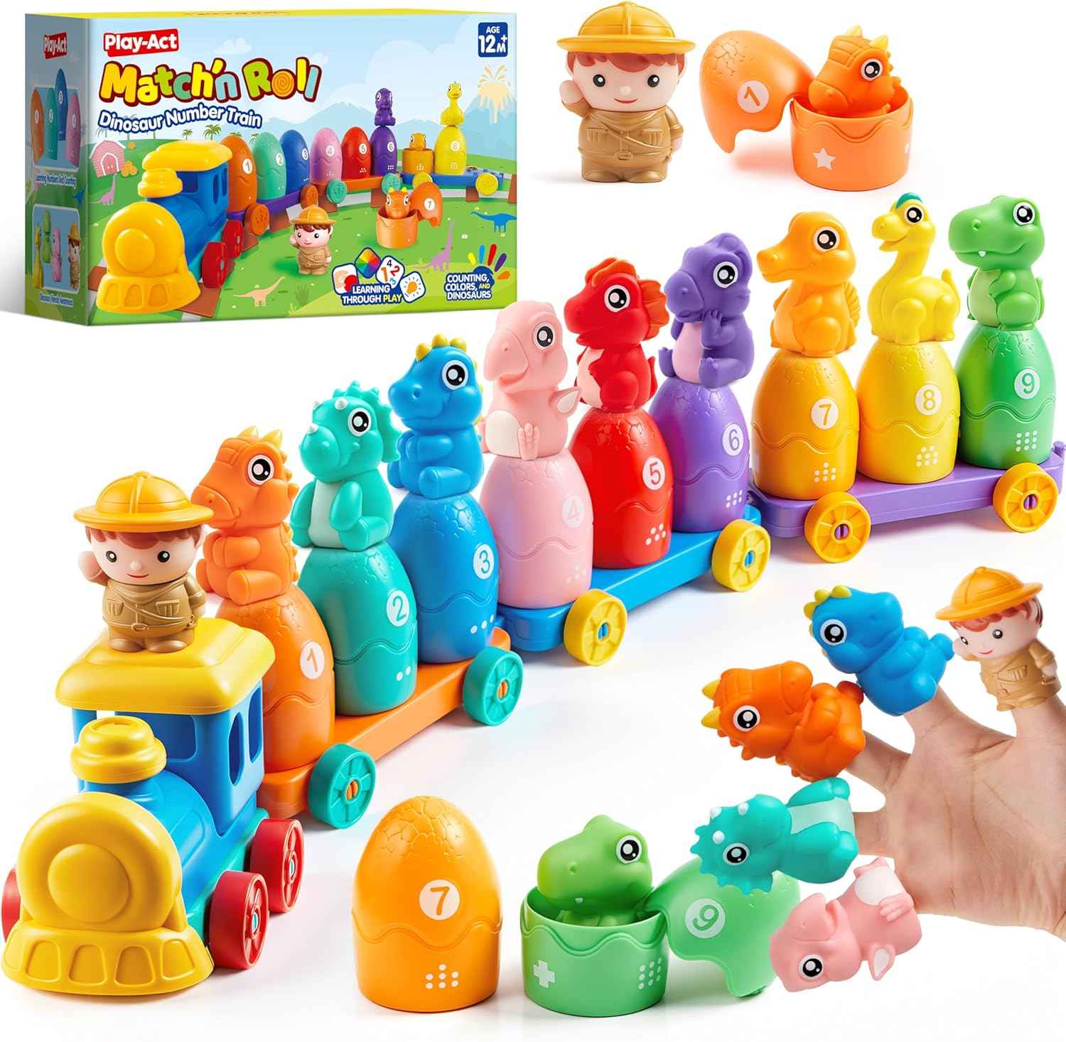Play-Act Learning Toy for Toddlers 1 2 3 Years Old, Counting, Matching & Sorting Montessori Learning Farm Train Including 9 Farm Animals, Easter Basket Stuffers Birthday Gift for Baby Boys Girls