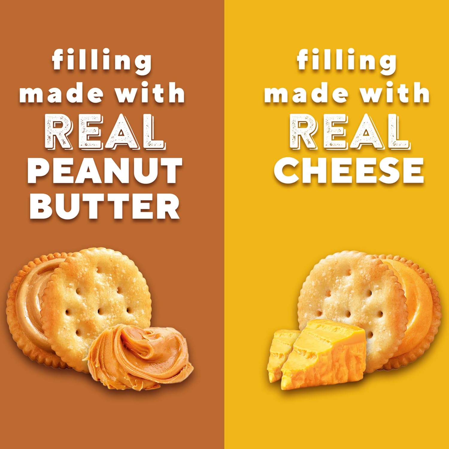 ritz peanut butter and cheese sandwich crackers variety pack, 32 snack packs, 6 crackers per pack