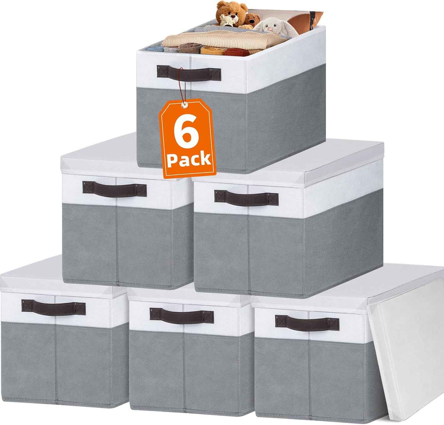 Large Closet Storage Baskets Bins with Lids 4 Pack, Storage Baskets for Organizing Shelves Nursery Bedroom, Home Dorm Closet Organizers Cubes for Clothes Toys Blanket Book - Stackable -14x10x9.5