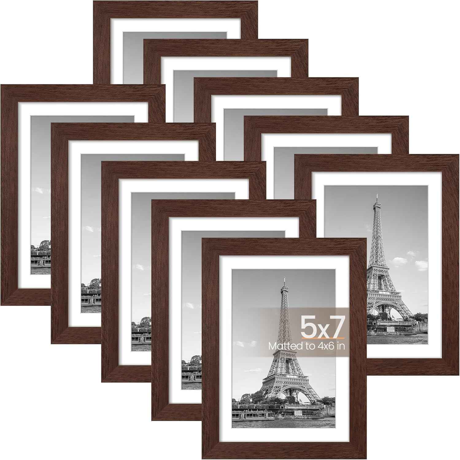 upsimples 5x7 Picture Frame Set of 10, Display Pictures 4x6 with Mat or 5x7 Without, Multi Photo Frames Collage for Wall or Tabletop Display, Black