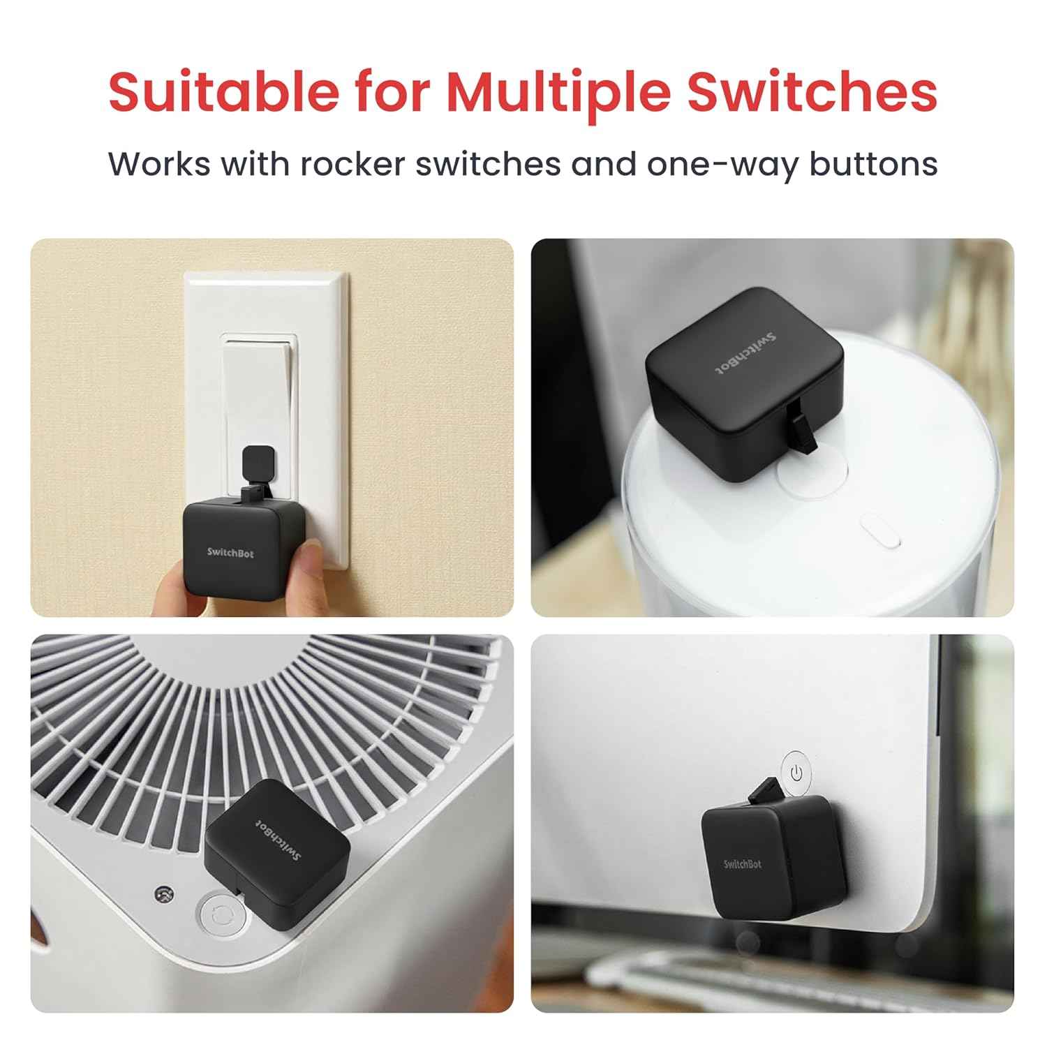 SwitchBot Smart Switch Button Pusher - Bluetooth Fingerbot for Rocker Switch/One-Way Button, Automatic Light Switch, Timer and APP Control, Works with Alexa When Paired with SwitchBot Hub (Black)