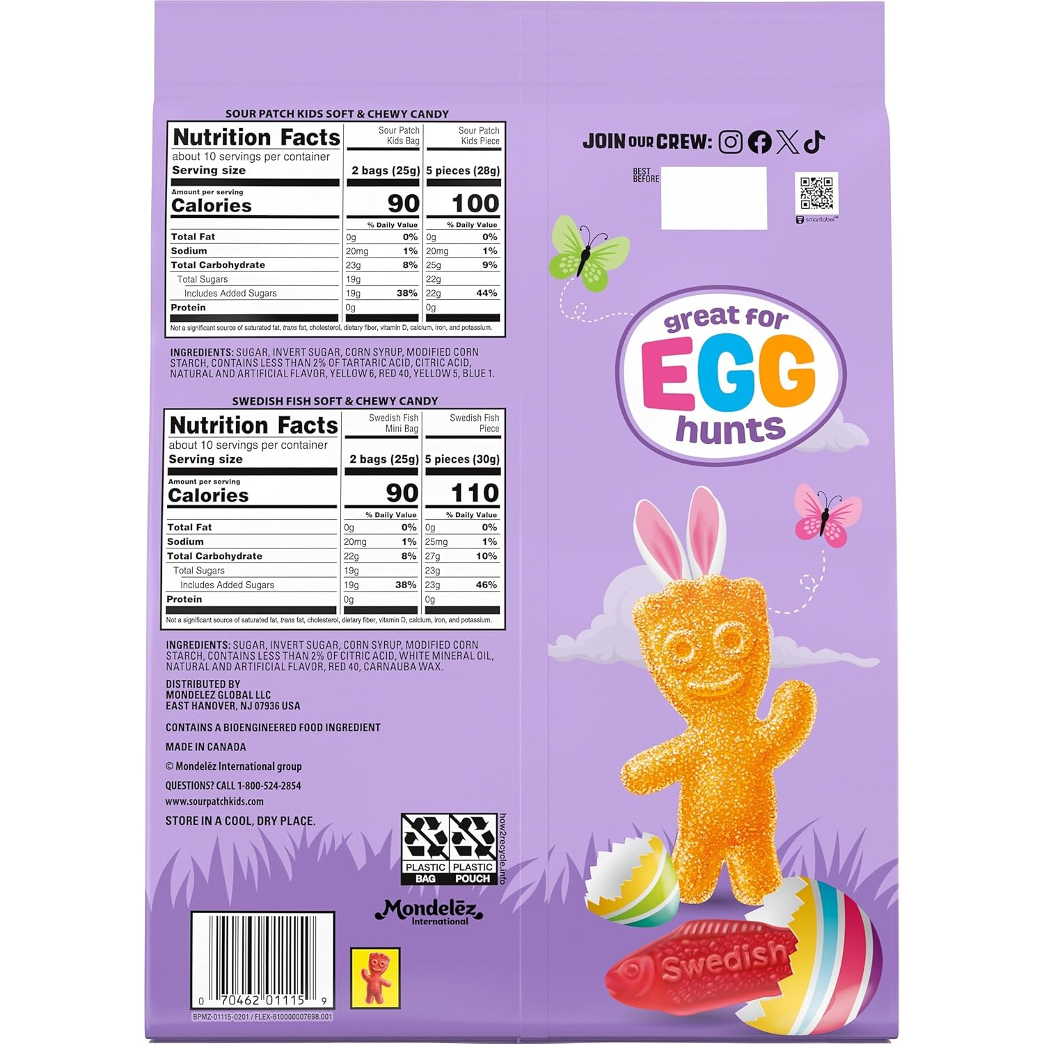 sour patch kids, sour patch kids big kids, swedish fish and swedish fish mini assorted soft & chewy easter candy variety pack, bulk, 140 snack packs