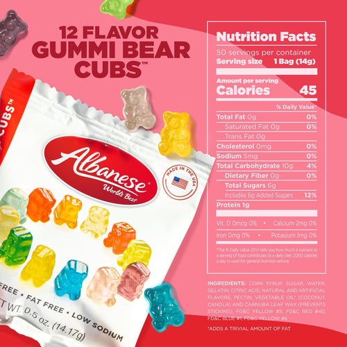albanese 12 flavor gummy bear cubs 50-count snack packs individually wrapped
