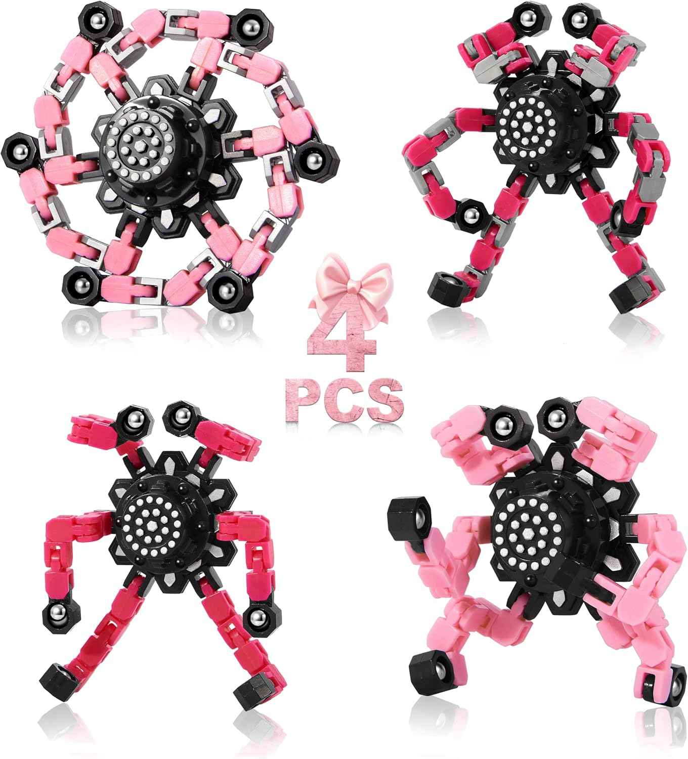 Valentines Day Gifts Transformable Fidget Spinners Toys 4 Pcs for Kids and Adults Stress Relief Sensory Toys for Boys and Girls Age 8-13 Fingertip Gyros Easter Basket Stuffers for Teens