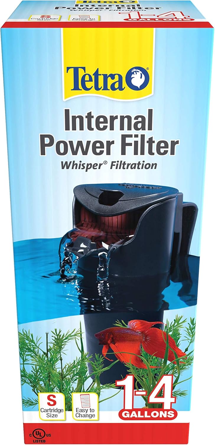 Tetra Whisper Internal Power Filter for 5 to 10 gallon aquariums, in-tank filtration with air pump, black