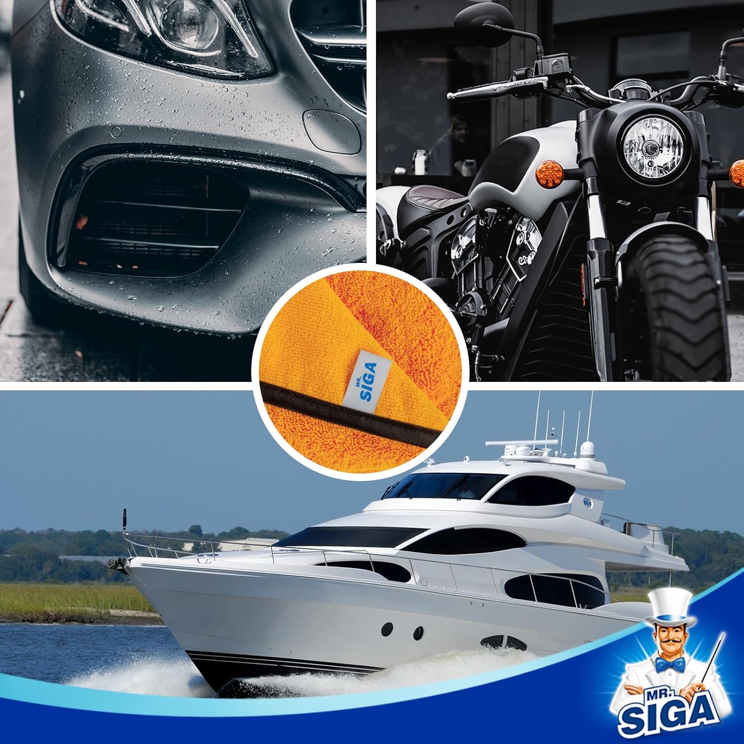 MR.SIGA premium microfiber car washing and detailing towels, dual-sided, gold, 6 pack, 15.7 x 23.6 inch