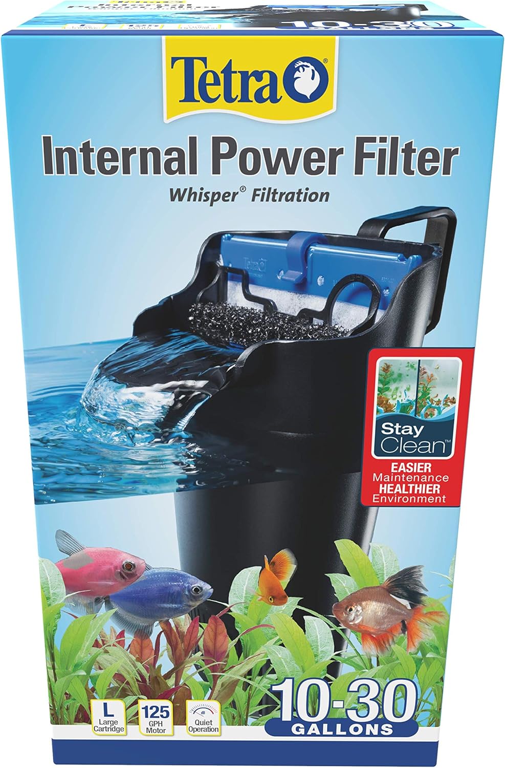 Tetra Whisper Internal Power Filter for 5 to 10 gallon aquariums, in-tank filtration with air pump, black