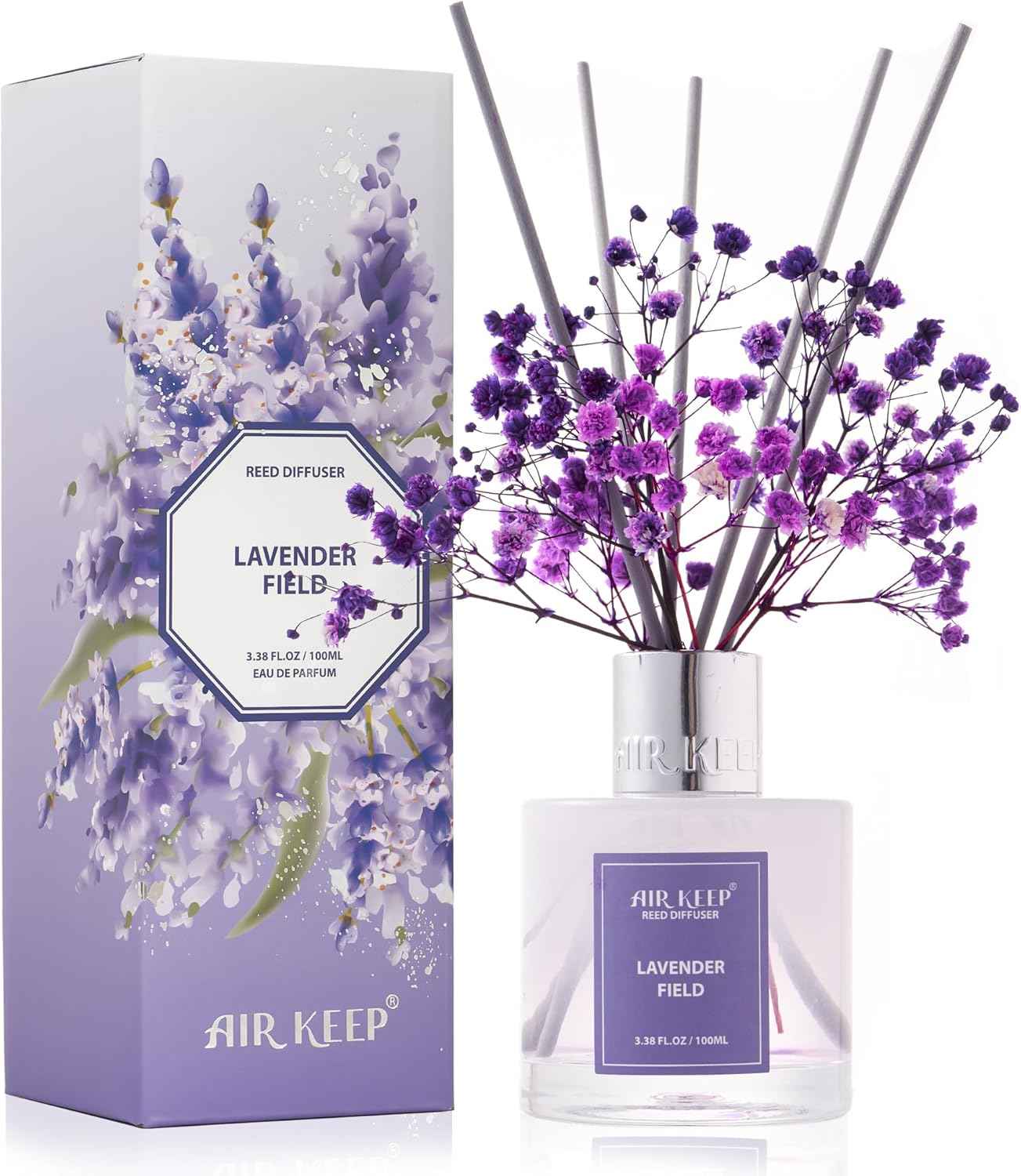 Airkeep Reed Diffuser Set,3.38 fl oz (100 ml) - Clean Linen Oil Diffusers with 8 Reed Sticks,Home Fragrance Reed Diffuser for Bathroom Shelf Decor