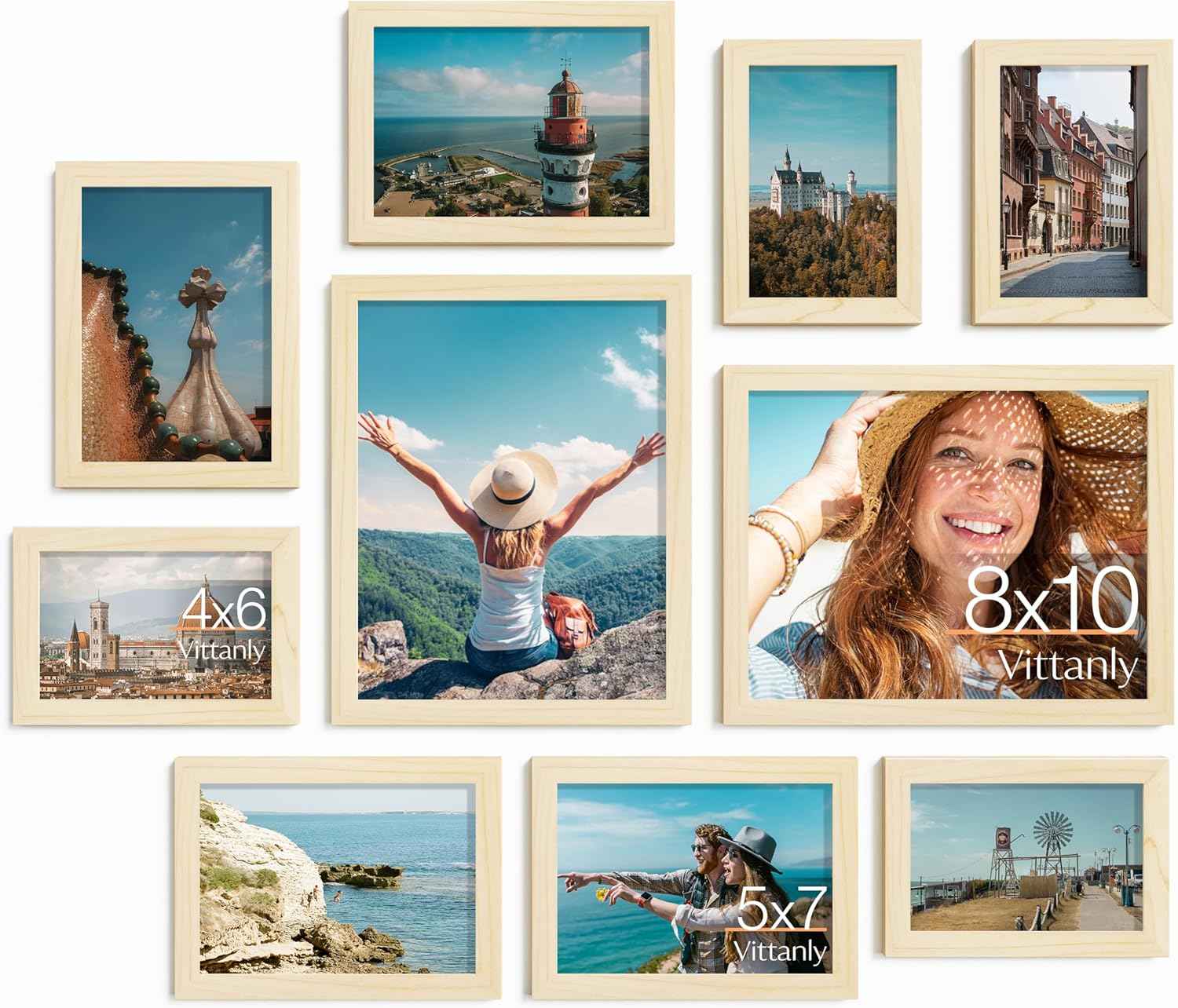 Vittanly 10 Pack Picture Frames Collage Wall Decor, Gallery Wall Frame Set for Wall or Tabletop Display, Engineered Wood and Shatter-resistant Plexiglass, Multi Sizes with 8x10, 5x7, 4x6 Frames, Black
