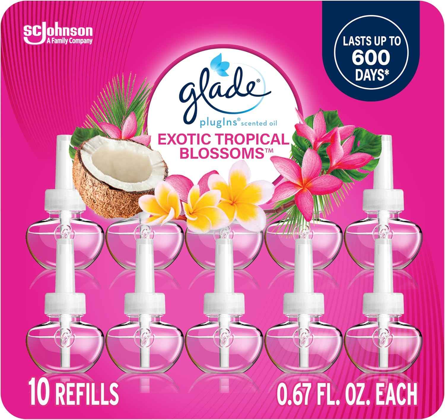 Glade PlugIns Refills Air Freshener, Scented and Essential Oils for Home and Bathroom, Hawaiian Breeze, 6.7 Fl Oz, 10 Count