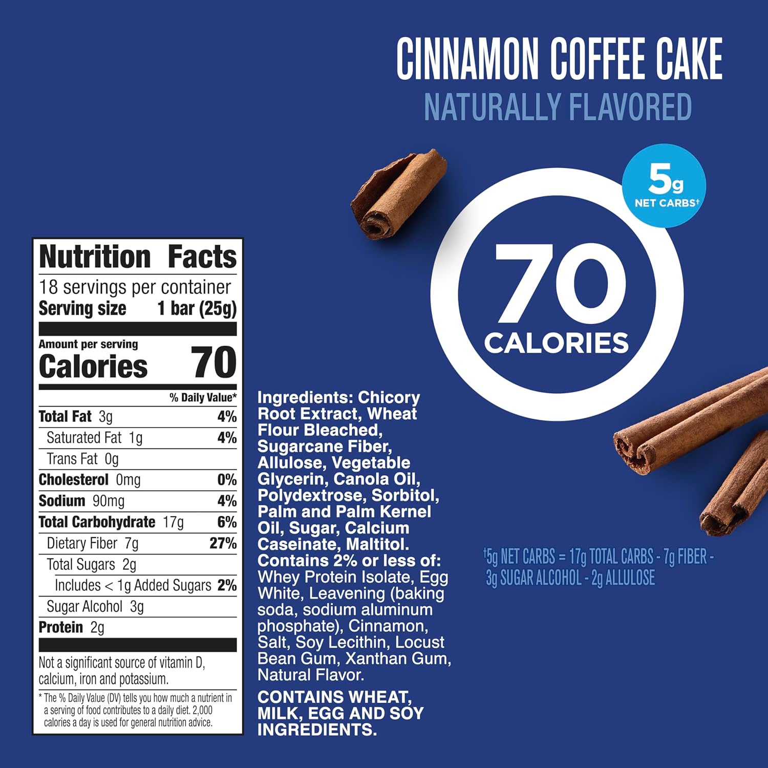 Fiber One 70 Calorie Soft Baked Cinnamon Coffee Cake Bars, 18 Ct, 16 oz Mega Pack, Low Calorie Snack