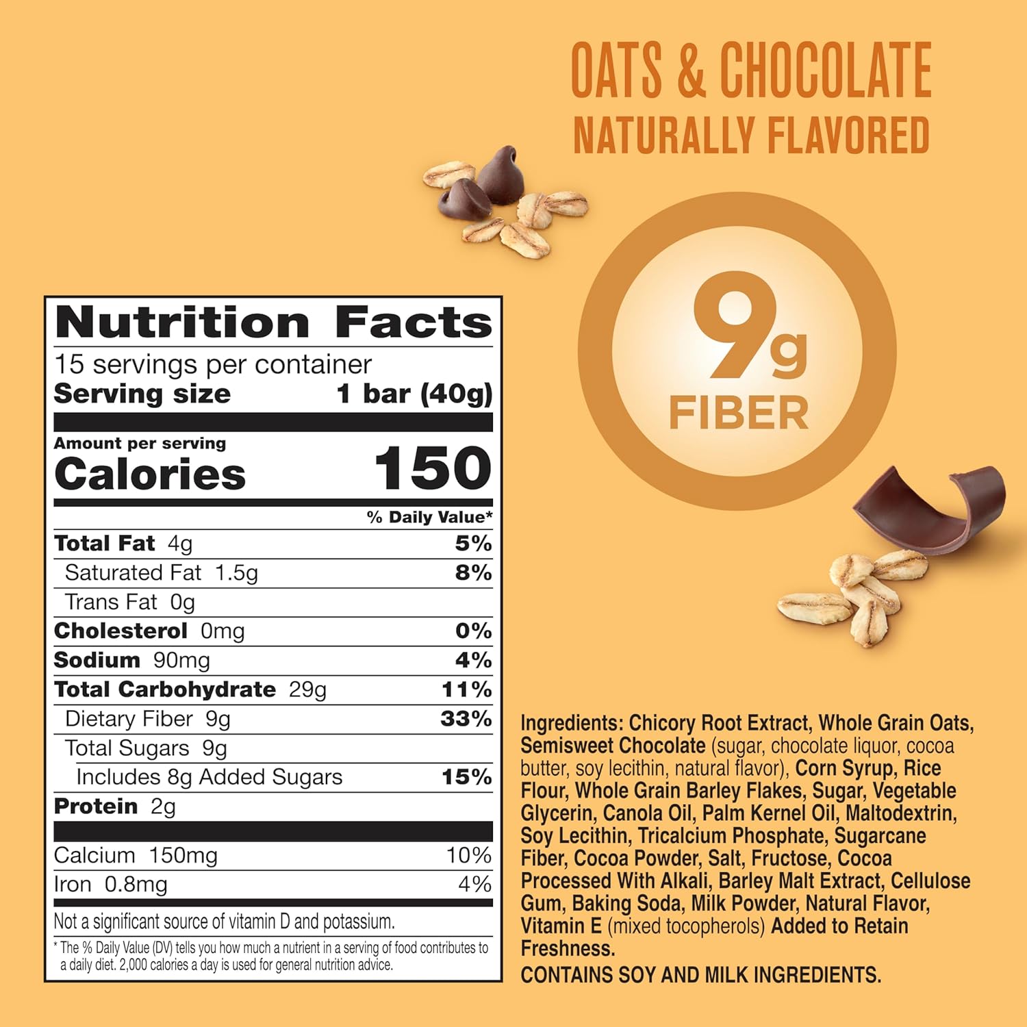 Fiber One Chewy Bars, Mega Pack, 15 Count, Oats and Chocolate, 21.2 oz