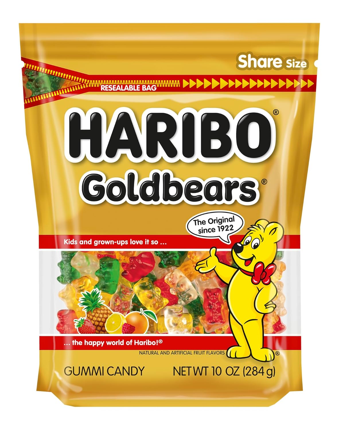 haribo goldbears gummi candy, assorted flavors, 10 oz resealable bag, perfect for sharing, snacking, gifting