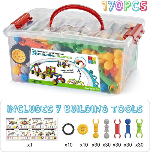 170 Pcs Building Toys for Kids Ages 4-8 with Toy Box Storage, Idea Guide, Building Blocks STEM Toys for 3 4 5 6 7 8 9 Year Old Creative Kids Activity, Christmas Birthday Gifts for Boys Girls