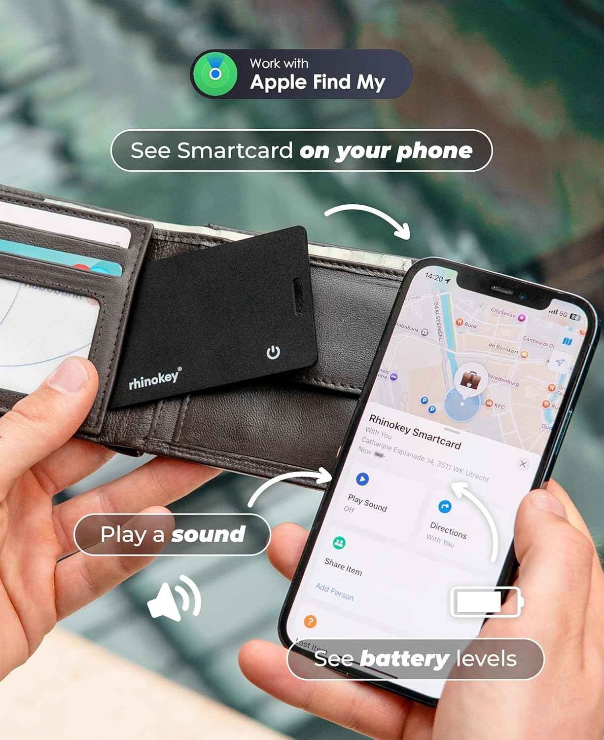 Wallet Tracker Card Works with Apple Find My (iOS Only) Slim 0.07in Rechargeable IP68 Waterproof Tracker Item Finder AirTag Card with Keychain Hole Mens Valentines Gifts