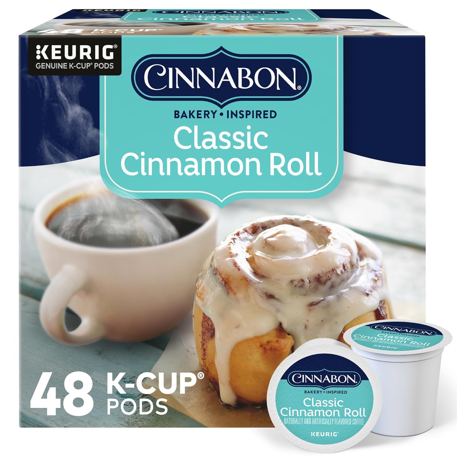 Cinnabon Classic Cinnamon Roll Keurig K-Cup Pods, Light Roast Coffee, 48 Count, Orthodox Union Kosher