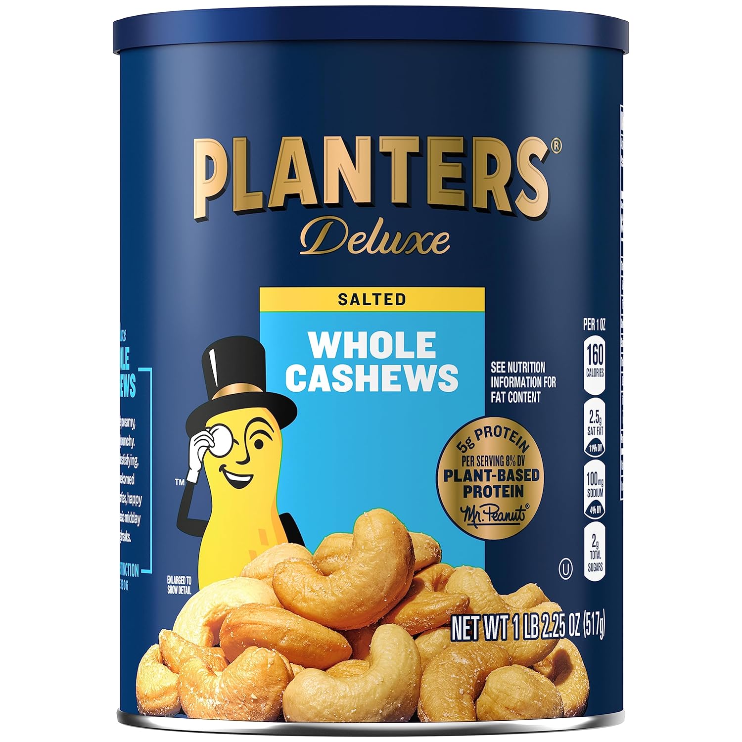 planters deluxe salted whole cashews 1 lb 2.25oz canister bulk nuts kosher