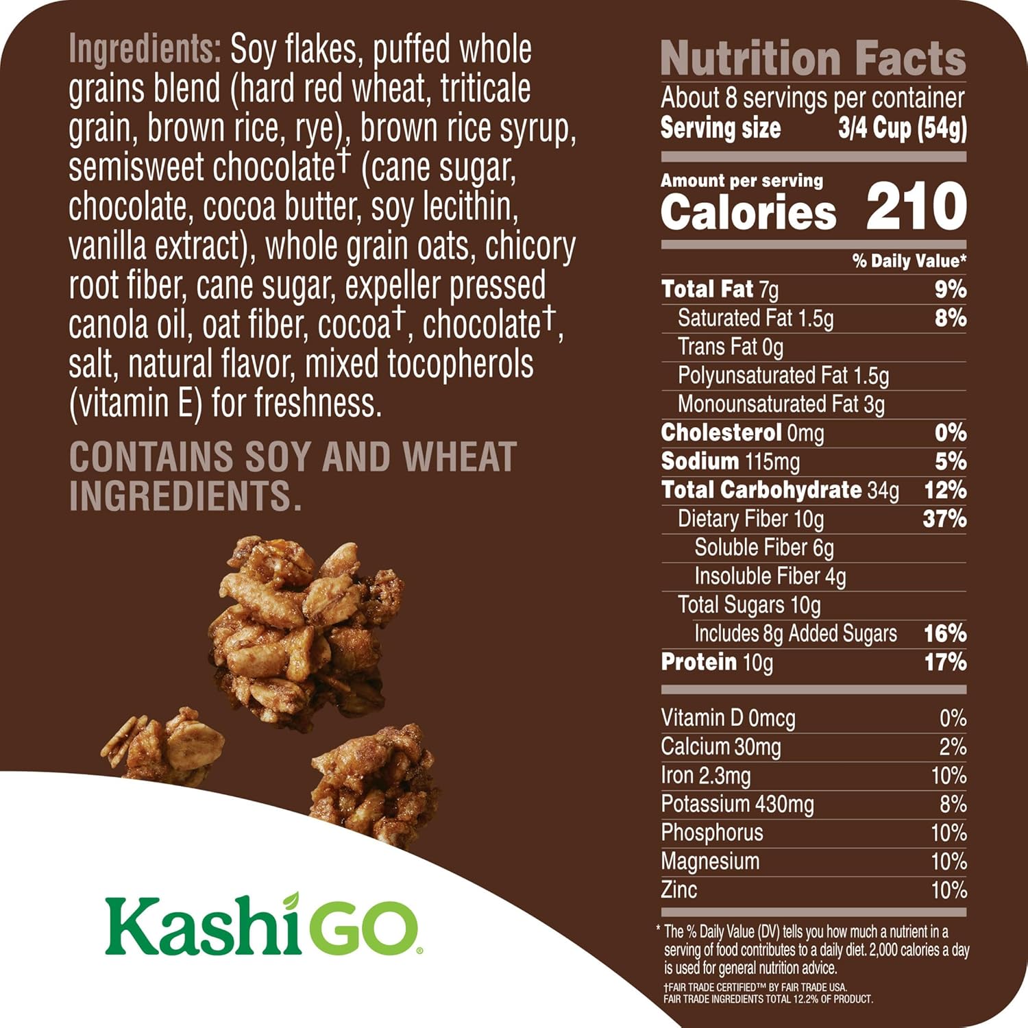 Kashi GO Protein Cereal, 10g Protein, 10g Fiber, Chocolate Crunch, 16oz Box, 1 Box