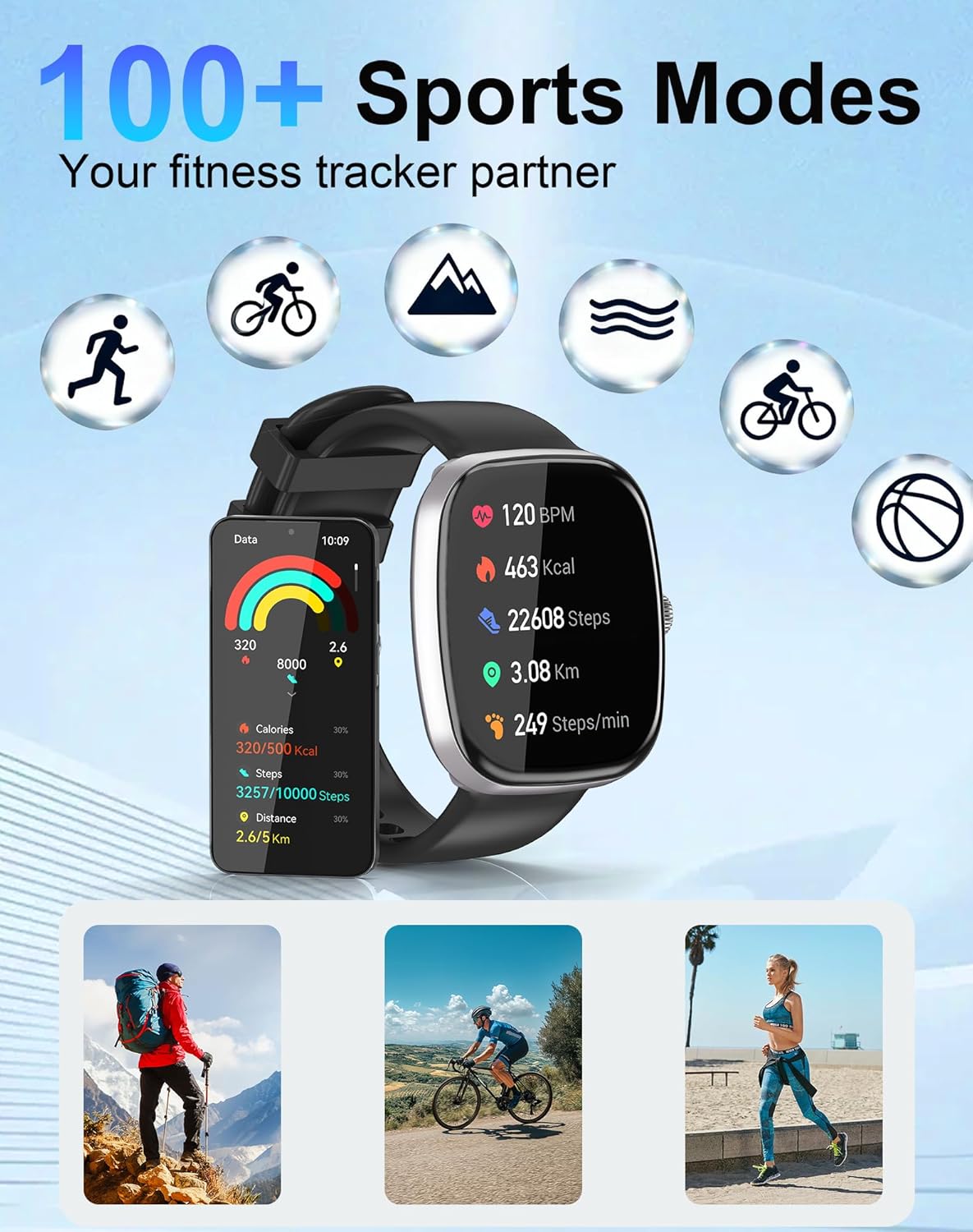 Smart Watch for Women Men, 1.85" HD Fitness Watch with 120 Sports Modes, 5.3 Bluetooth Call, 250+ Custom Dials, Heart Rate/Sleep Monitor Fitness Tracker, IP68 Waterproof Smartwatch for Android iOS