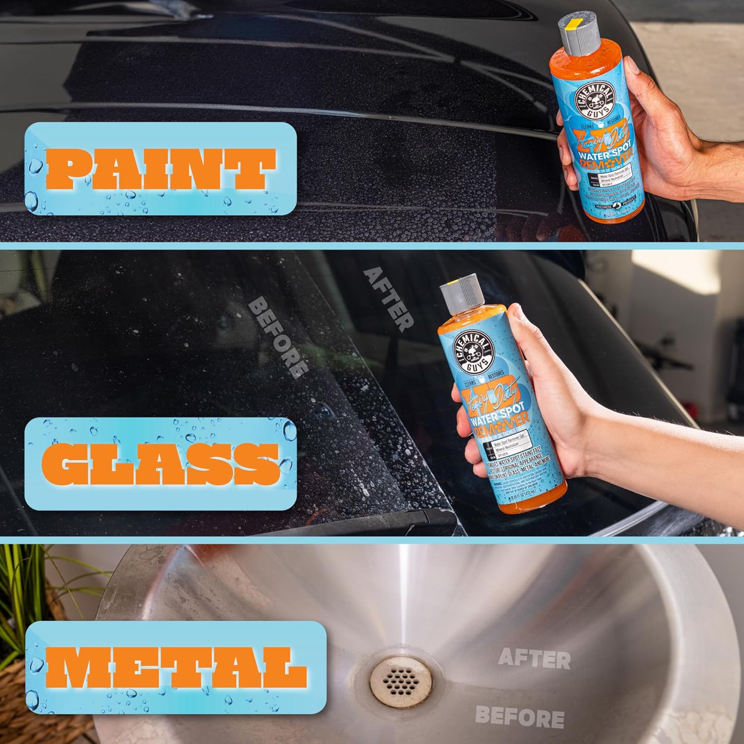 Chemical Guys Heavy Duty Water Spot Remover Gel for Paint, Glass, and Metal - Mineral and Water Spot Remover for Cars, Trucks, Motorcycles, RVs & More - 16 oz
