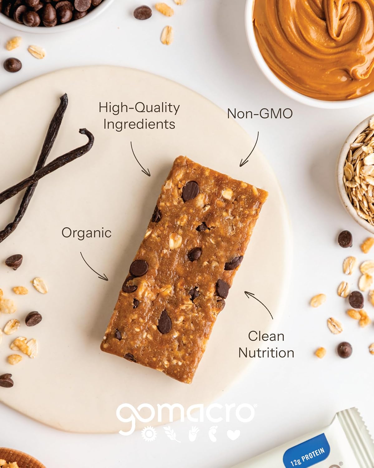 gomacro nutrition bar oatmeal chocolate chip organic 12 count 2.3 ounce