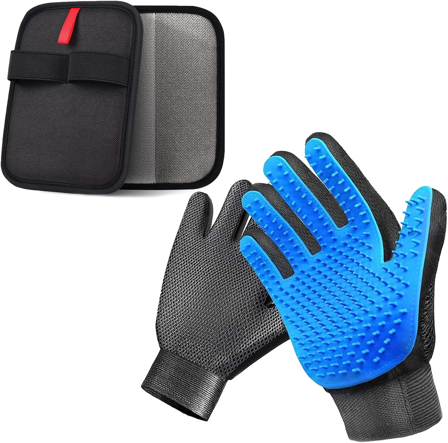 Pet Hair Removal Gloves for Dogs and Cats - 2-in-1 Deshedding Brush Massage Mitt for Shedding Control and Safe Pet Grooming 2-Pack (Blue)