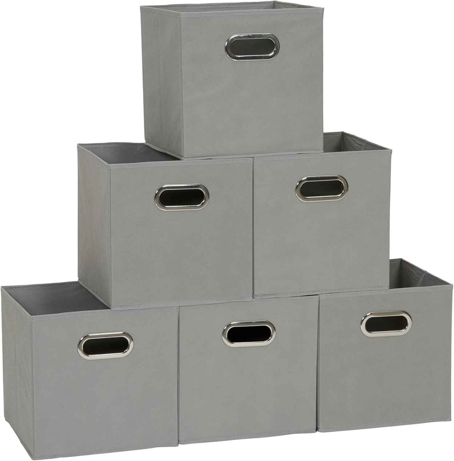 Household Essentials Foldable Fabric Storage Bins 6 Piece Set, Strong Poly-Woven Fabric, Sturdy Chipboard Sides, Grommet Front Handle, Stackable and Foldable, Classic Design, Black