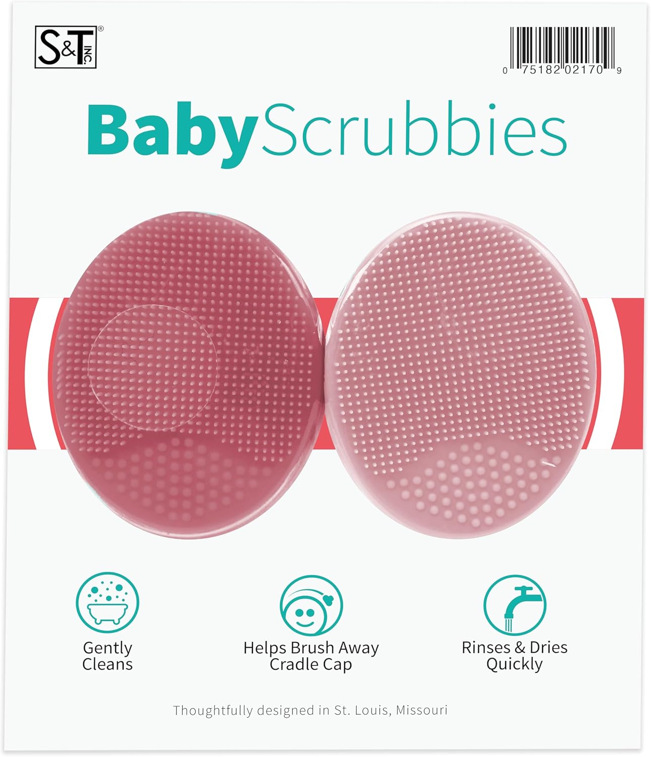 S&T INC. 2-inch silicone exfoliating and massaging cradle cap bath brushes, 2 pack, pink