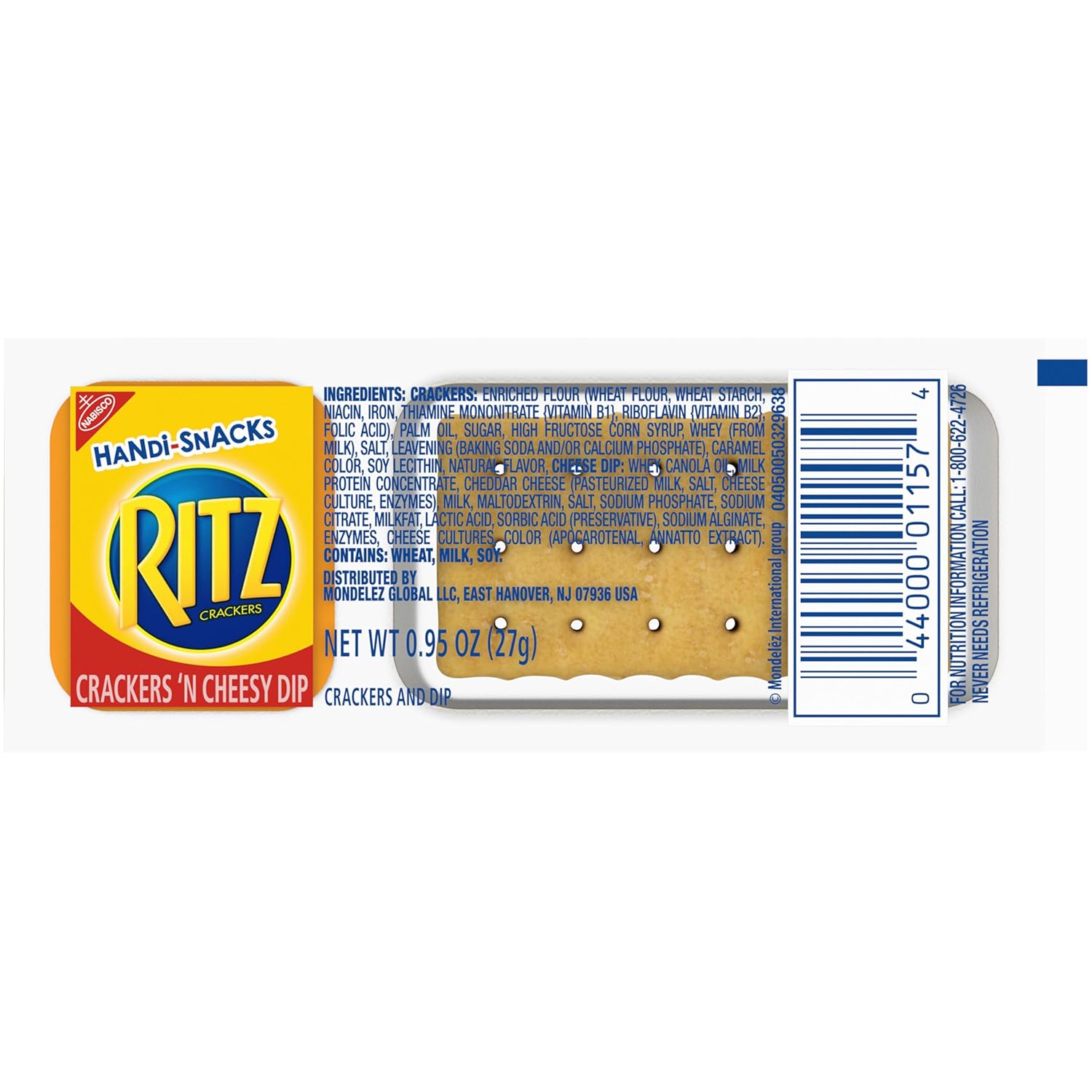 ritz handi-snacks crackers 'n cheesy dip snack packs for school, work, and home, 20 snack packs, 0.95 oz each