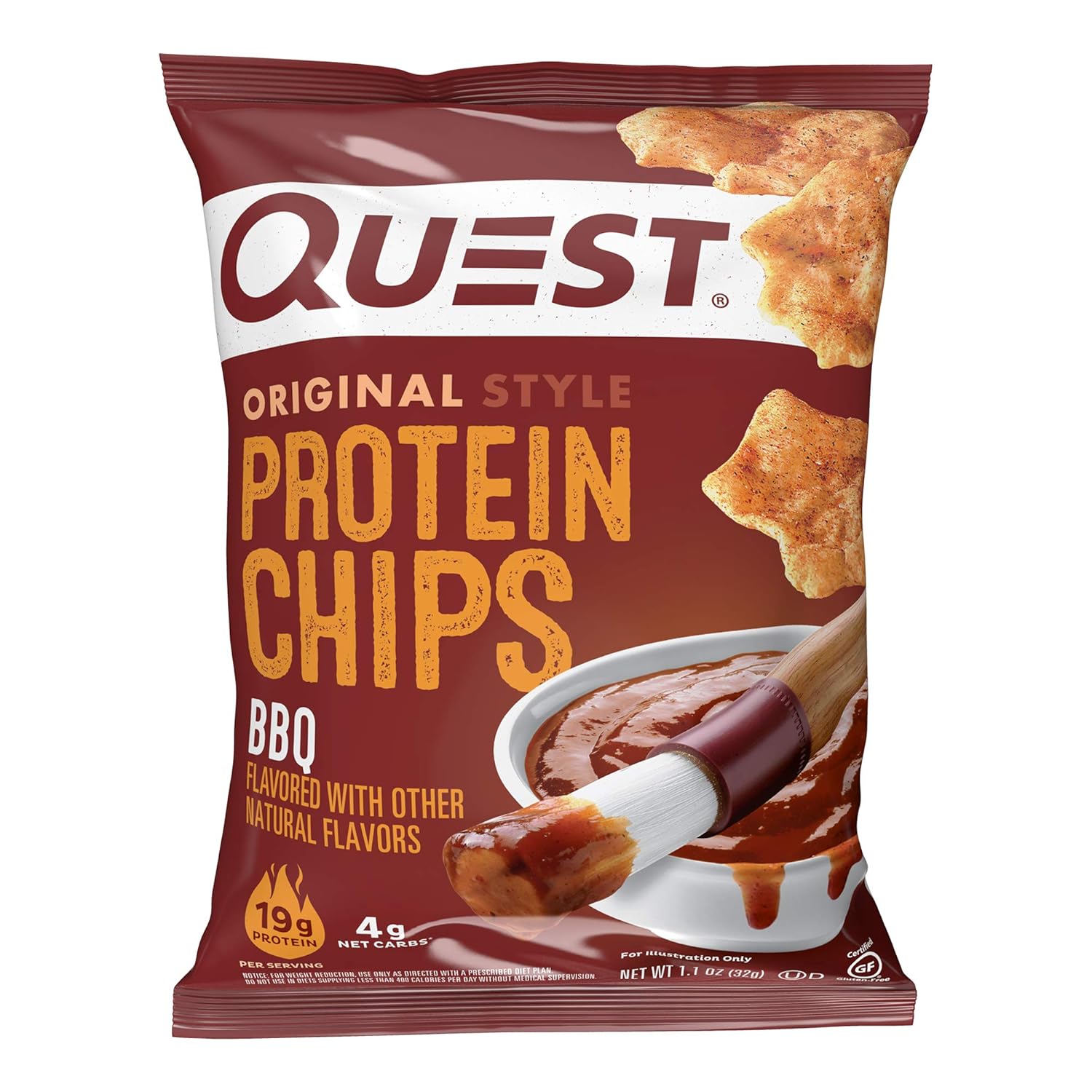 Quest Nutrition BBQ Protein Chips, 19g protein, 4g net carbs, gluten-free, 1.1 oz, pack of 12