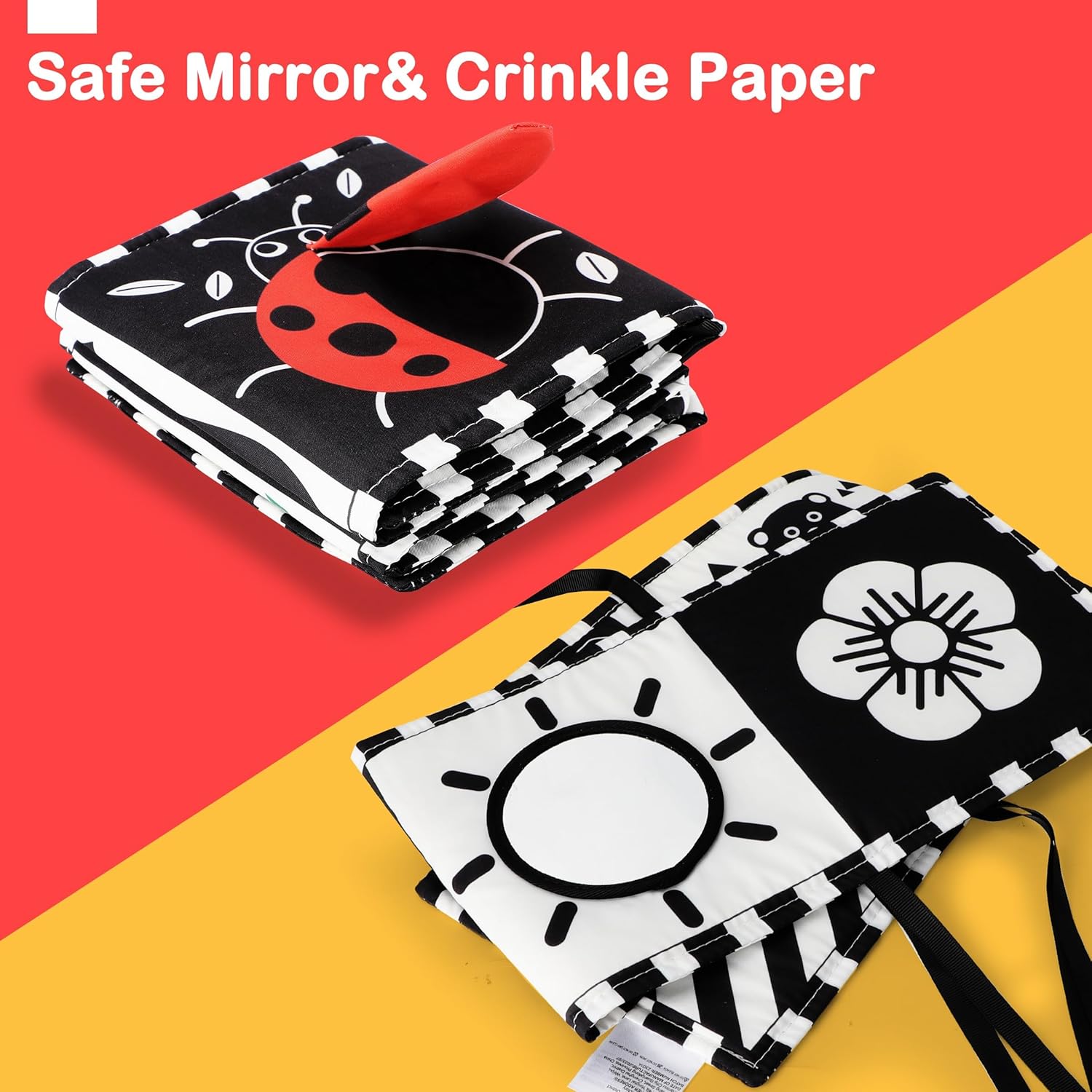URMYWO Black and White Baby Toy, Tummy Time High Contrast Newborn Toys 0-3 Months, Soft Baby Book, Visual Stimulation Montessori Sensory Infant Toys 0-6-12 Months, Boy Girl Shower Gift