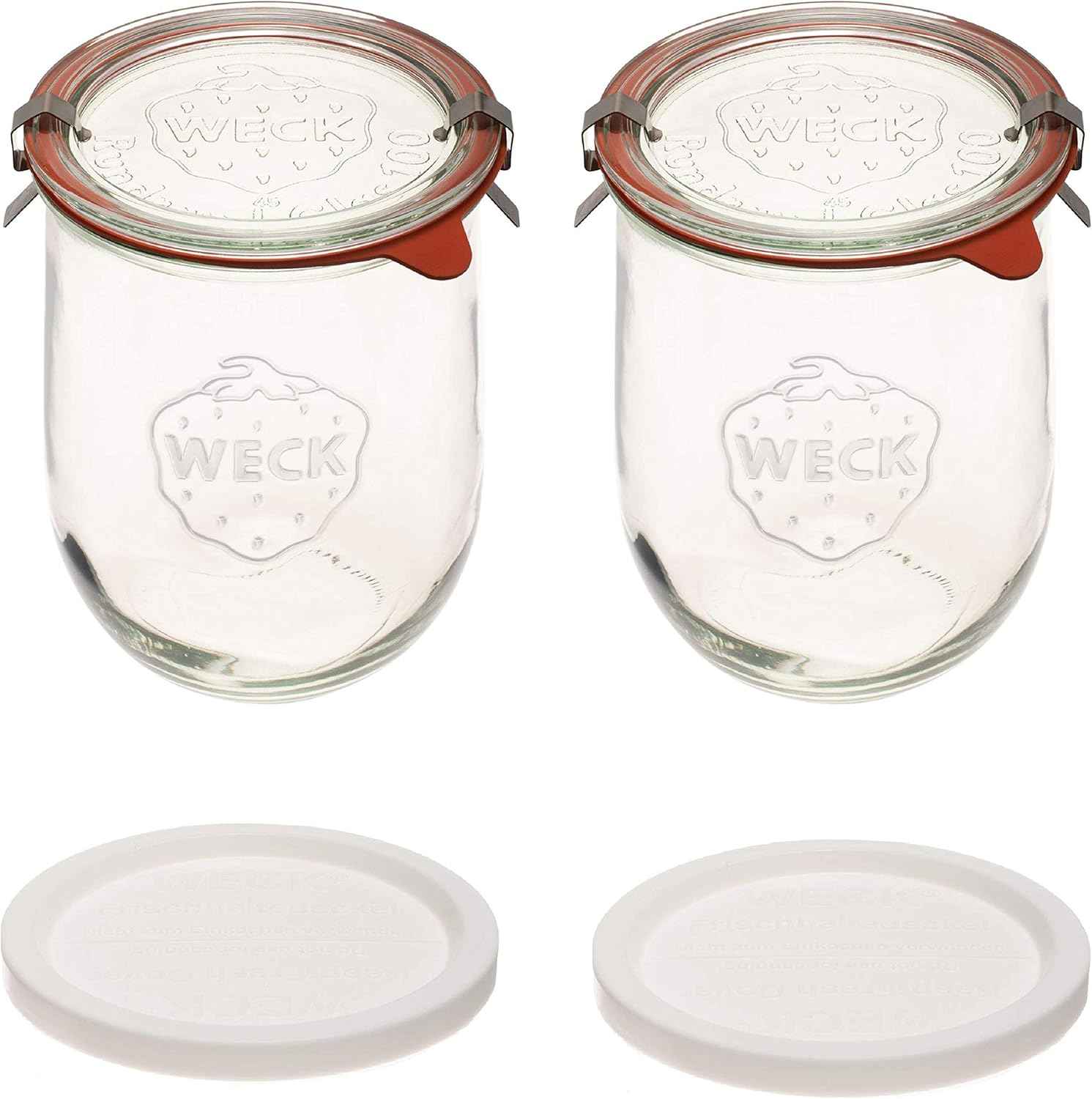 Weck Tulip Jars 1 Liter - Large Sour Dough Starter Jars with Wide Mouth - Suitable for Canning and Storage - 2 with Glass Lids