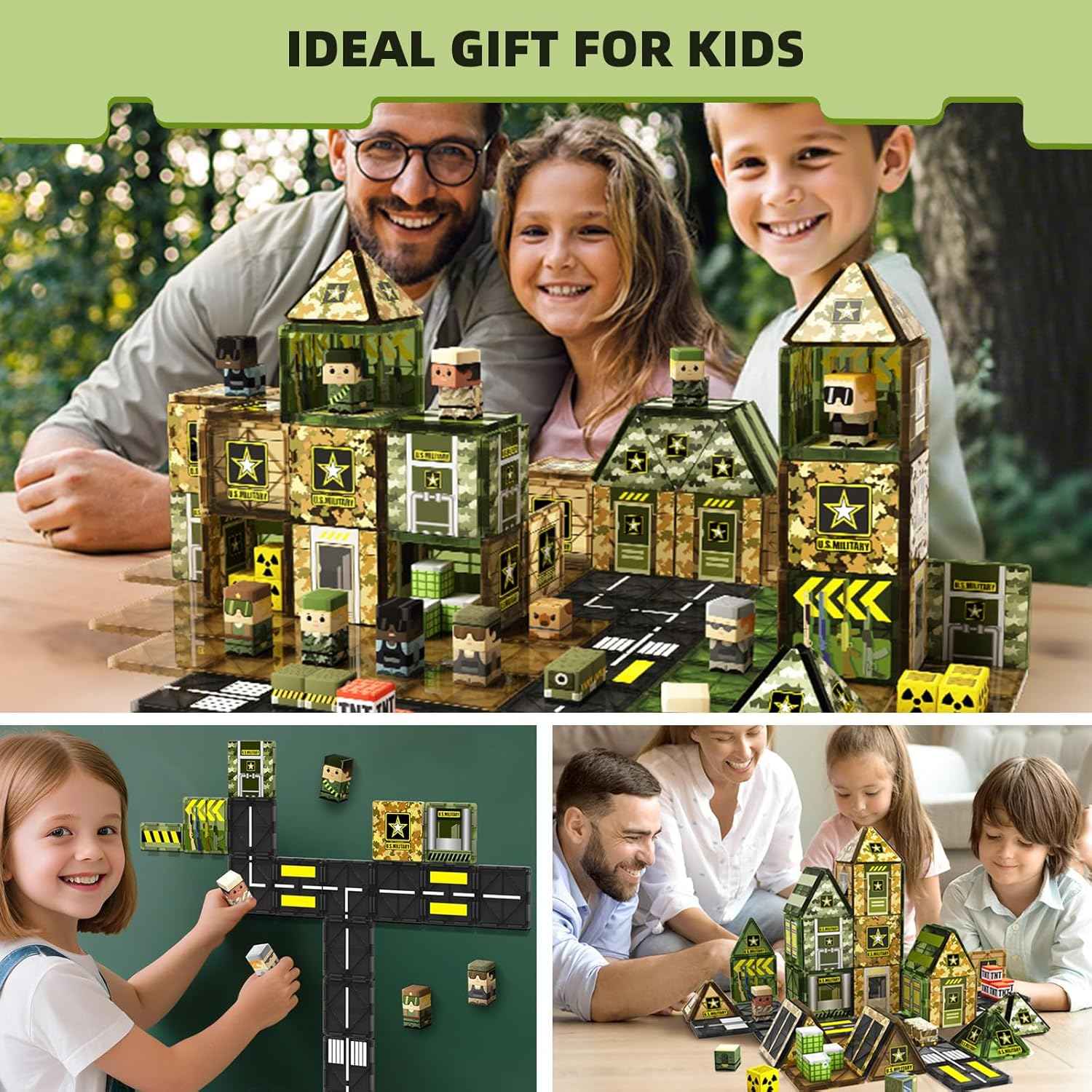 GobiDex 100PCS Magnetic Building Blocks Army Toys, STEM Military Magnetic Tiles with Army Men, Magnet Construction Toys for Toddler Kids Ages 3-5 5-7 4-8, Birthday Gifts for 3+ Year Old Boys Girls