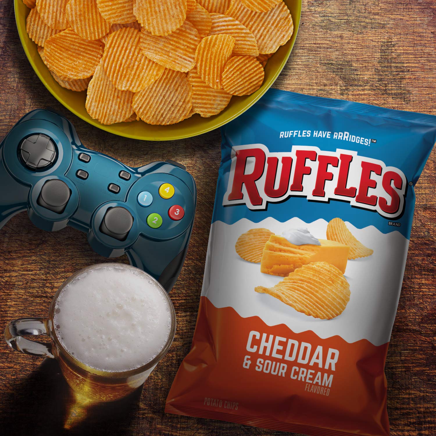 ruffles potato chips variety pack, 40-count, original, sour cream & onion, cheddar sour cream