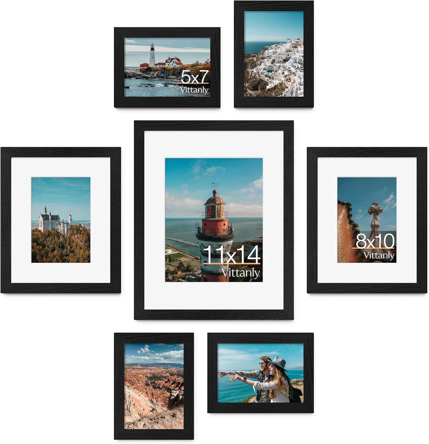 Vittanly 10 Pack Picture Frames Collage Wall Decor, Gallery Wall Frame Set for Wall or Tabletop Display, Engineered Wood and Shatter-resistant Plexiglass, Multi Sizes with 8x10, 5x7, 4x6 Frames, Black