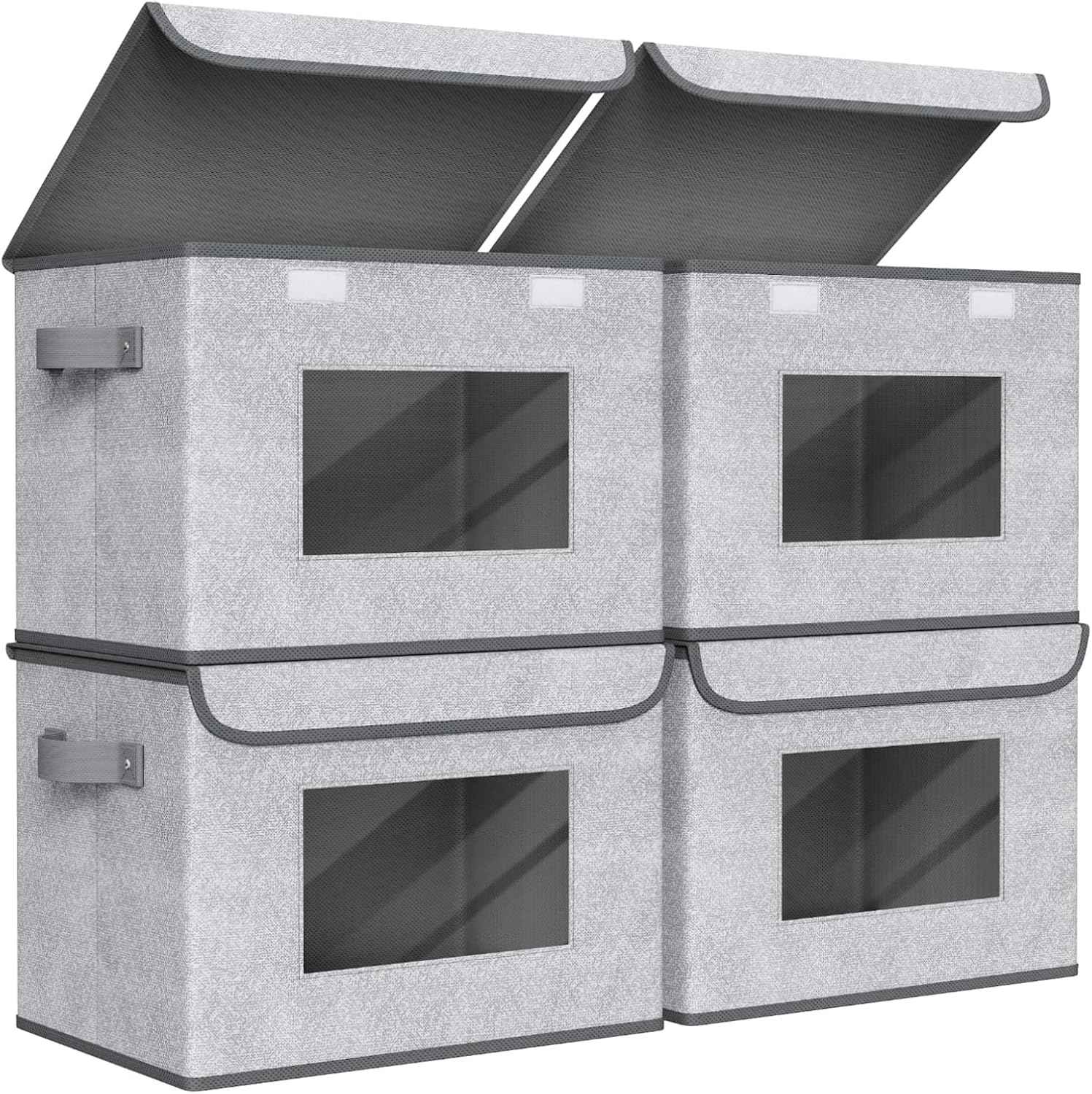 Univivi Fabric Foldable Storage Boxes [4-Pack] Large Collapsible Stackable Storage Bins with Lids, Closet Organizers and Storage Cube Basket for Home, Office, Bedroom (Gray, 17“ x 12” x 12")