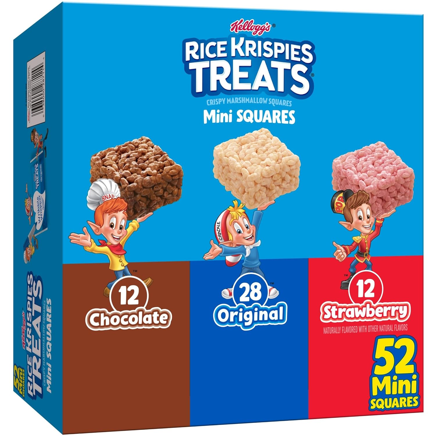 Kellogg's Rice Krispies Treats Mini Crispy Marshmallow Squares, Variety Pack, 20.1oz Box, 52 Bars, Chocolate, Original, Strawberry Flavors