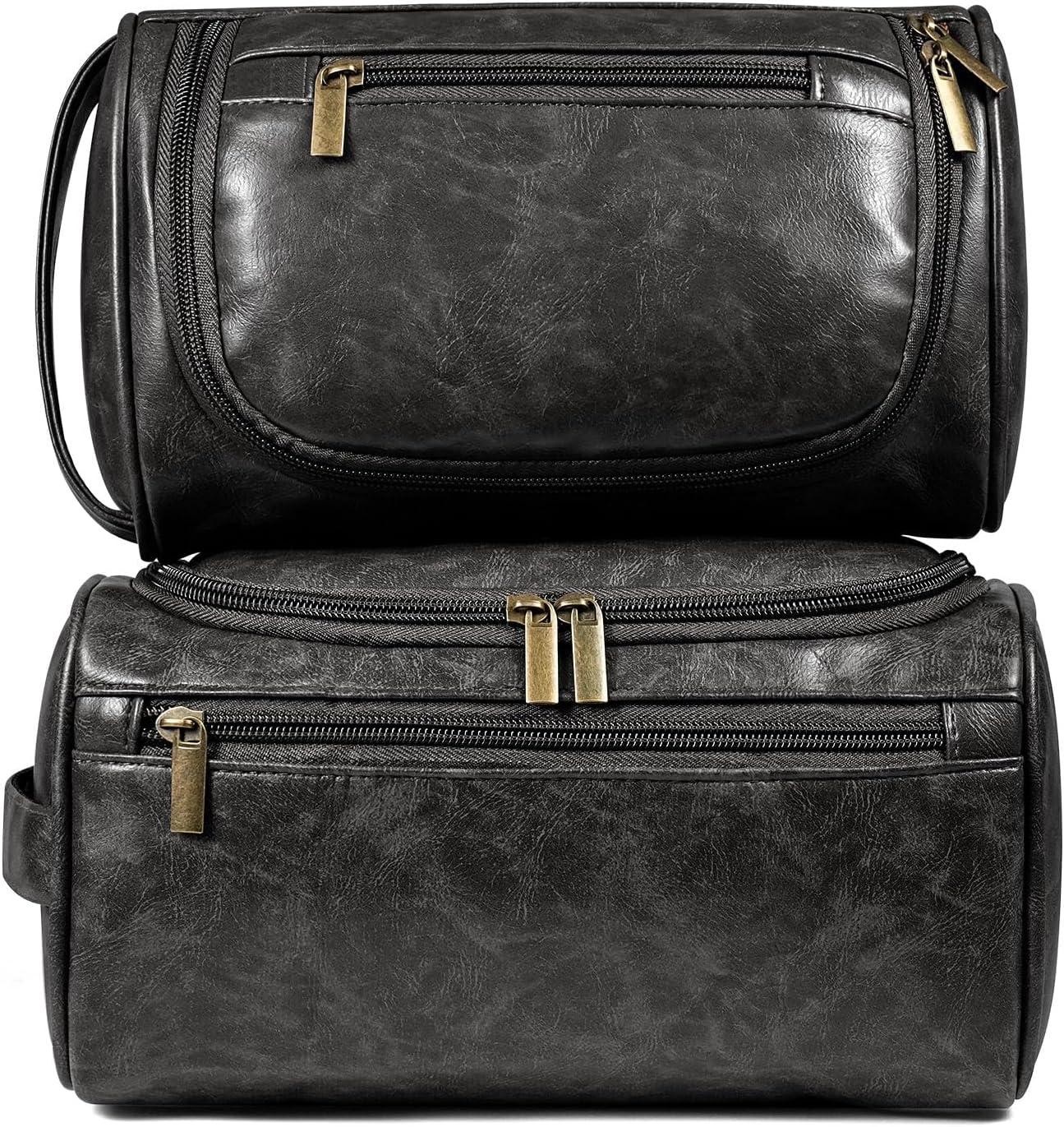 large water-resistant leather dopp kit & medium travel bag set for men - brown