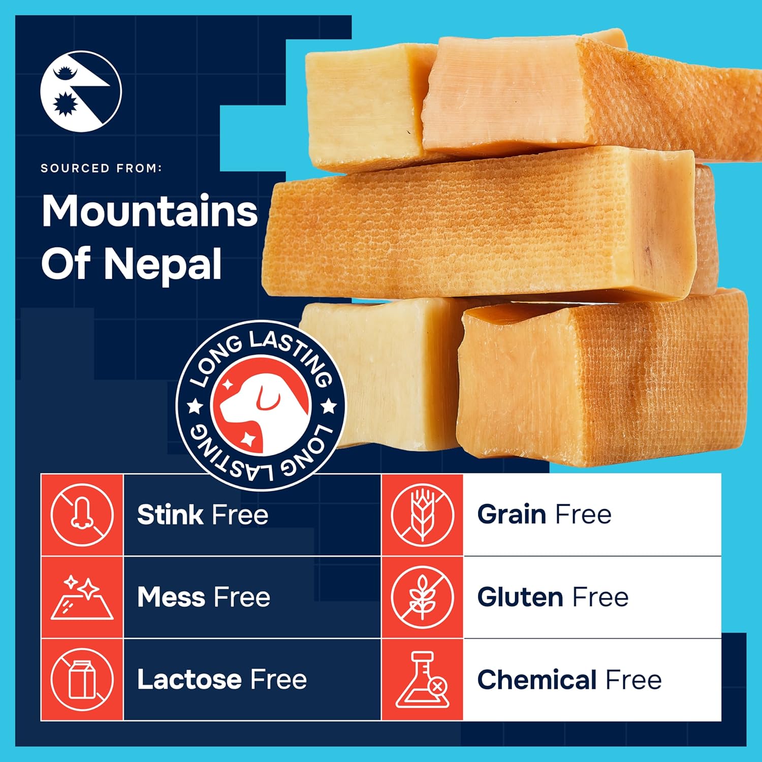 Natural yak cheese Himalayan made dog chews for all breeds, lactose free, dental cleaning for aggressive chewers - small, medium, large