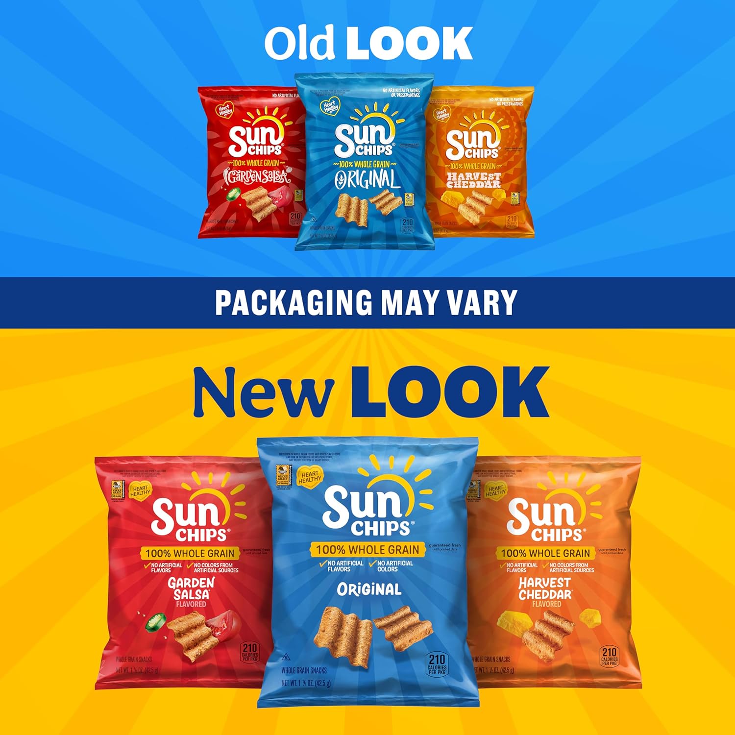 SunChips 100% Whole Grain Chips Variety Pack, 40 1 oz Bags, No Artificial Flavors or Colors