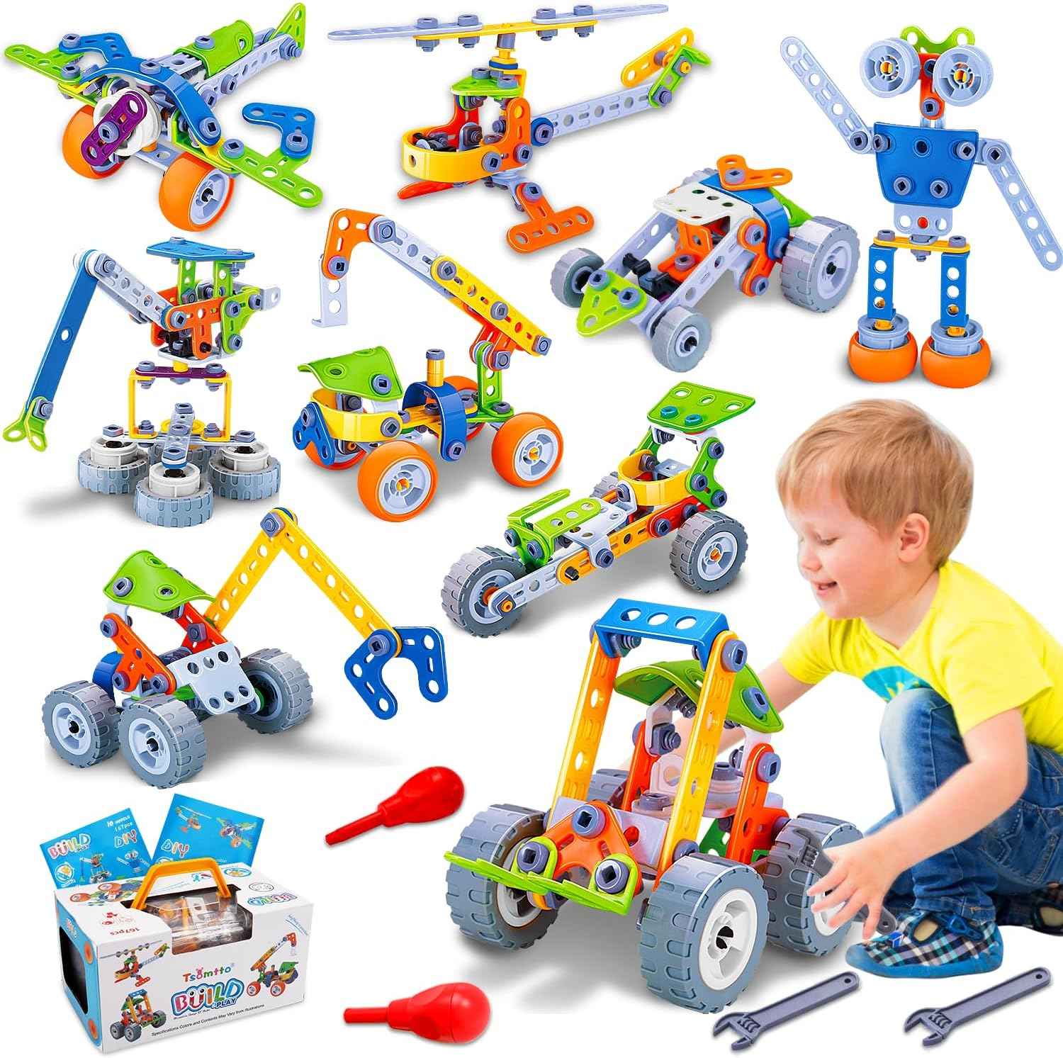 18 in 1 STEM Toys for 4 5 6 7 8+ Year Old Boy Girl Birthday Gifts Educational Building Toys for Kids Ages 4-8 5-7 6-8 Build and Play Stem Activities Construction Toy for Boys 4-6 8-10 (Pull Back Cars)