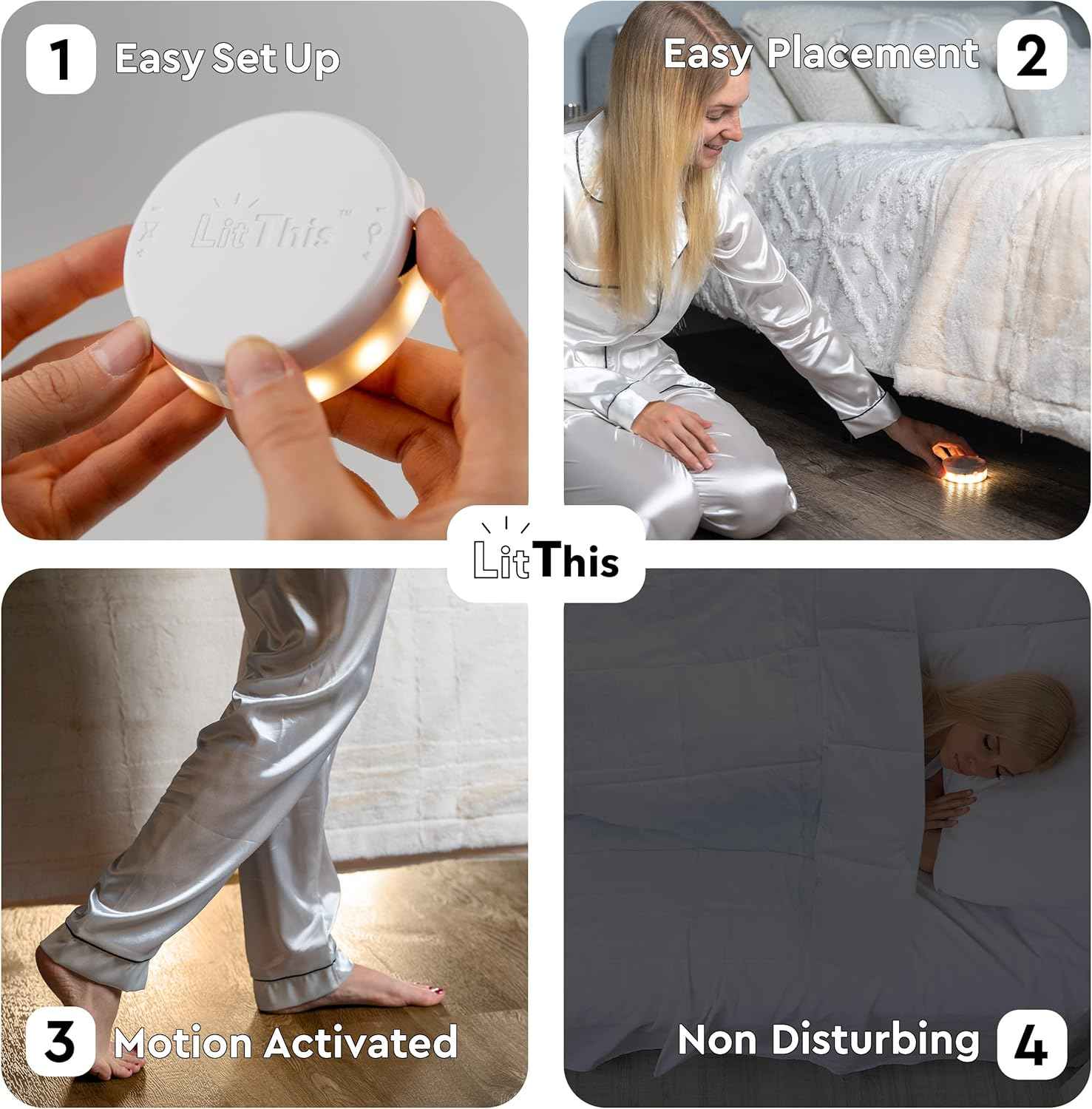 LitThis Under Bed Lights Motion Sensor Patented 360° Motion Activated Night Light for Under Bed Light. – No Installation, Easily positioned, dimmable, auto on/Off.