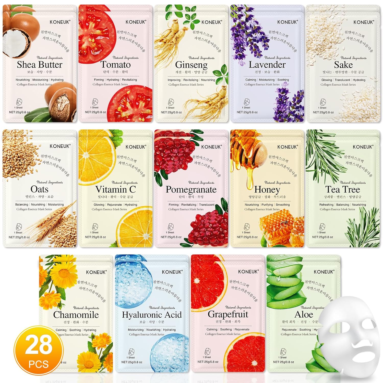 14 pack sheet face masks for dry skin, hydrating bulk facial mask set for women's skincare, gift face spa