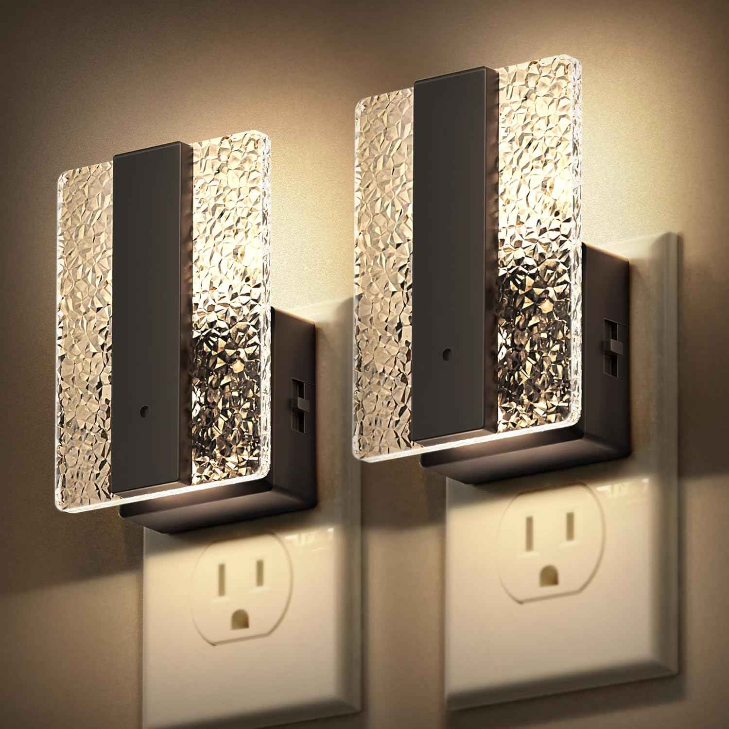 DORESshop LED Night Lights Plug into Wall [2 Packs], Decorative Night Light with Dusk-to-Dawn Sensor, RGB Color-Changing Nightlights with Slide Button, Nightlights for Kids, Bathroom, Hallway, Bedroom