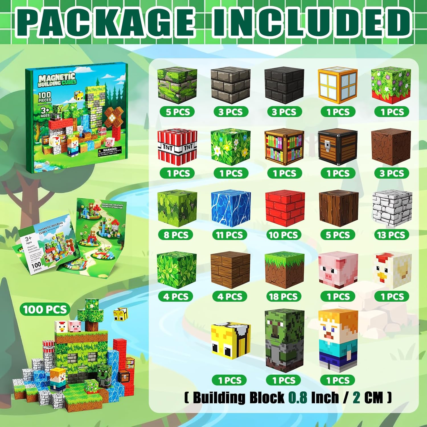Magnetic Blocks Toys for Kids, 100PCS Magnetic Building Blocks, Magnetic Cubes, Sensory Stacking Toys for STEM Constructions Magnet Blocks for Boys Girls Age 4 5 6 7 8-12 Birthday Gifts
